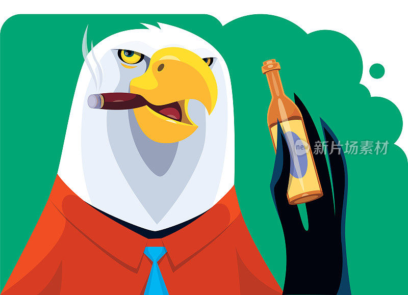 businessman bald eagle smoking and drinking beer